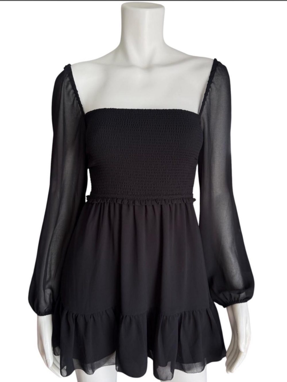 Wilfred Aritzia Black Chiffon Smocked Mini Dress Coquette XXS